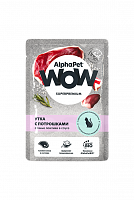 AlphaPet WOW Superpremium Влажный корм для кошек с чувствительным пищеварением, ломтики в соусе, Утка с потрошками