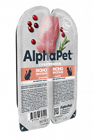 AlphaPet Superpremium Monoprotein Влажный корм для взрослых кошек, мясные кусочки в соусе, Индейка